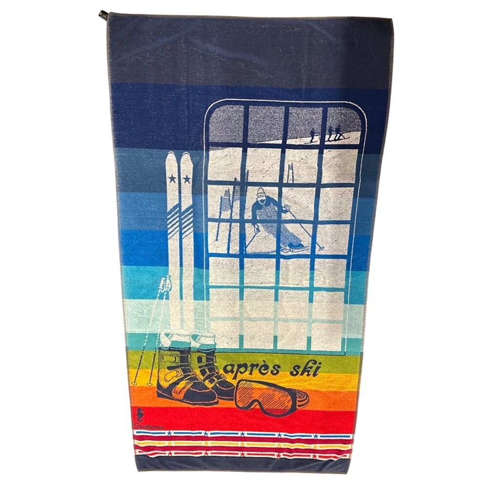 Vtg Seahorse Apres Ski Theme Retro Rainbow Beach Towel 64"x33" Made in Holland